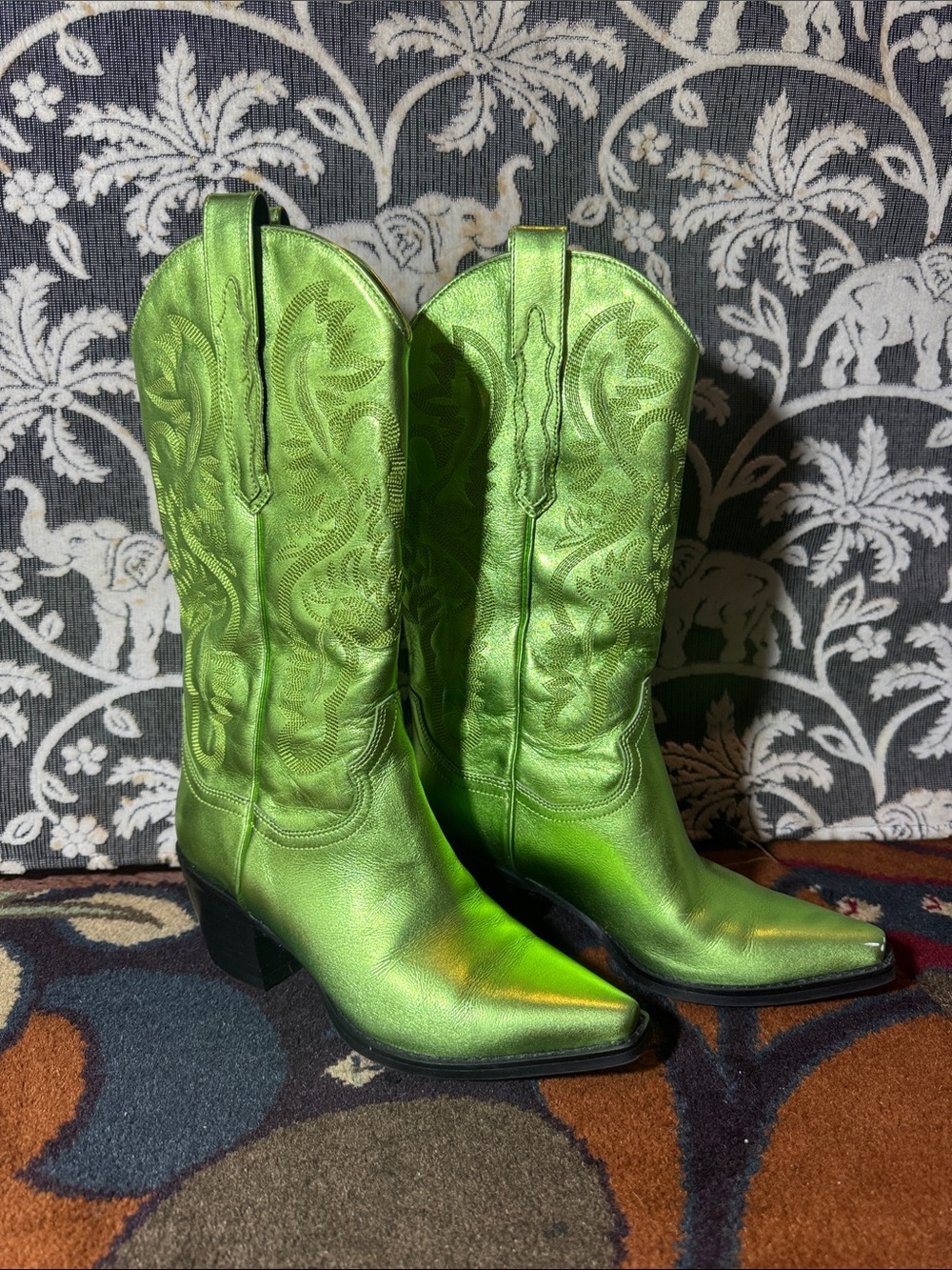 Jeffrey Campbell Metallic Lime Green Cowboy Boots